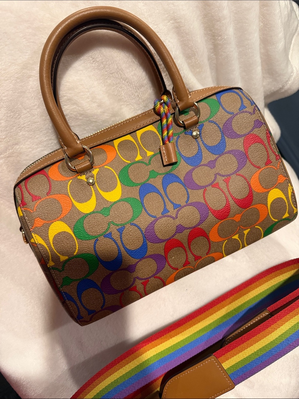 Coach Rainbow Signature Coated Canvas Satchel in Tan and Multicolor - Picture 5 of 6